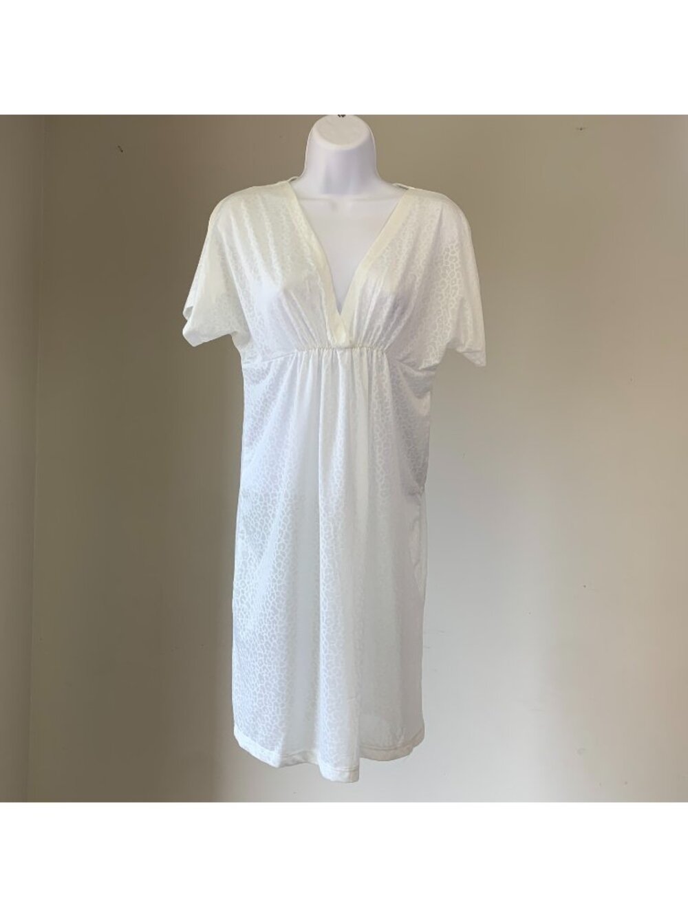 B Split sz L Swim Beach Cover-up Dress White Sheer Short Sleeve
